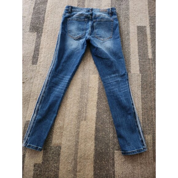 MISS ME Medium Wash Distressed Jeans w/Side Stripe Inlay  Sz 26" x 27" x 9" Rise - Picture 4 of 9